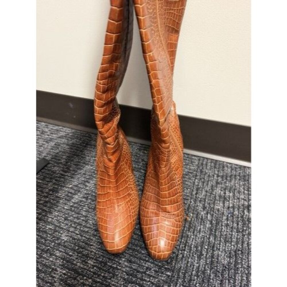 Aquatalia Brown Croc-Embossed Knee-High Zip Boots Women’s 5.5 M
